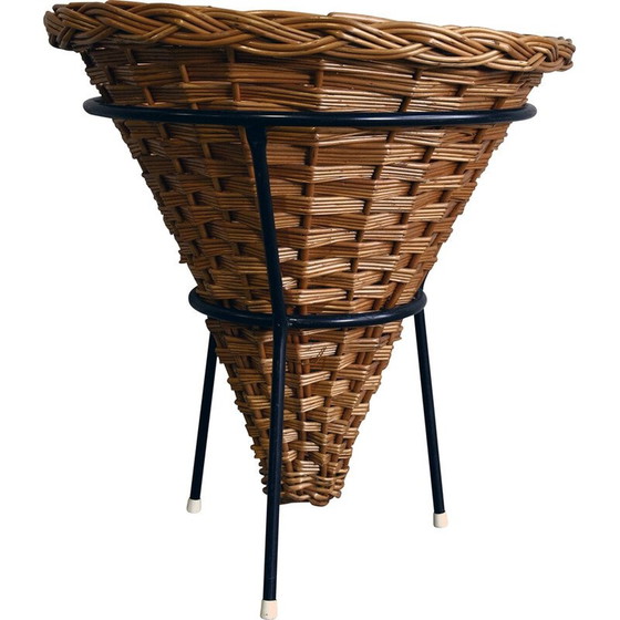 Image 1 of Vintage rattan and metal magazine rack, 1950