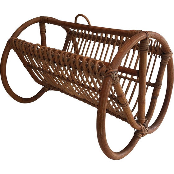 Image 1 of Vintage magazine rack in rattan, 1950