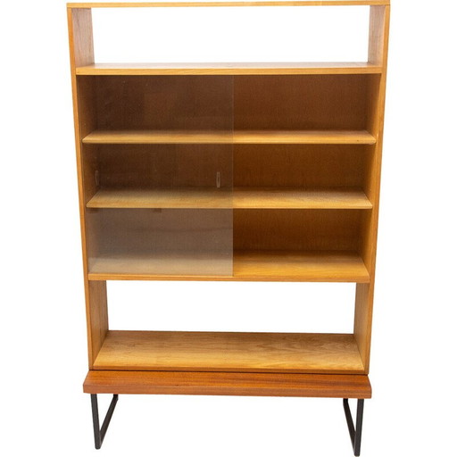 Vintage mahagony and glass bookcase, Czechoslovakia 1970s