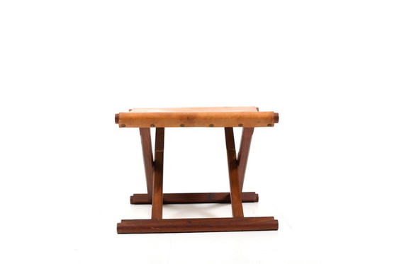 Image 1 of Pair of Danish Folding Stools in Teak and Leather 1960s