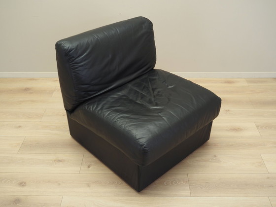 Image 1 of Black Leather Pouffe/Armchair, Italian Design, 1960S, Production: Italy