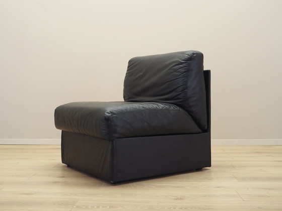 Image 1 of Black Leather Pouffe/Armchair, Italian Design, 1960S, Production: Italy