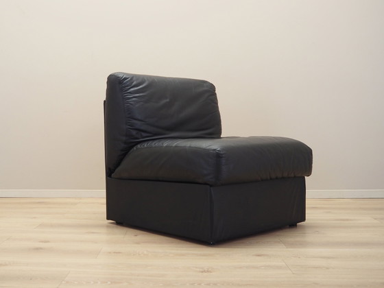 Image 1 of Black Leather Pouffe/Armchair, Italian Design, 1960S, Production: Italy