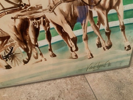 Image 1 of Unique Watercolor Equestrian René Brone