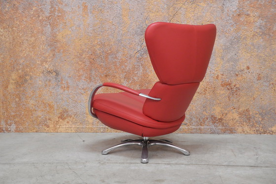 Image 1 of Red leather Leolux Formi designer swivel chair