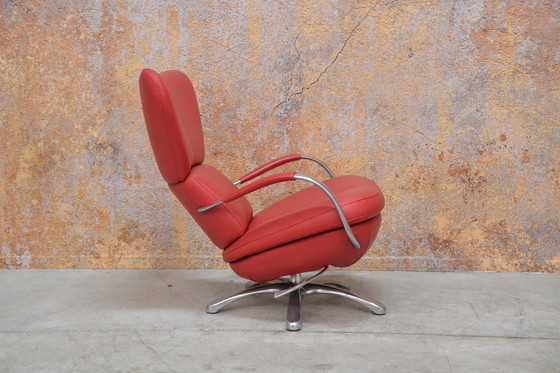 Image 1 of Red leather Leolux Formi designer swivel chair