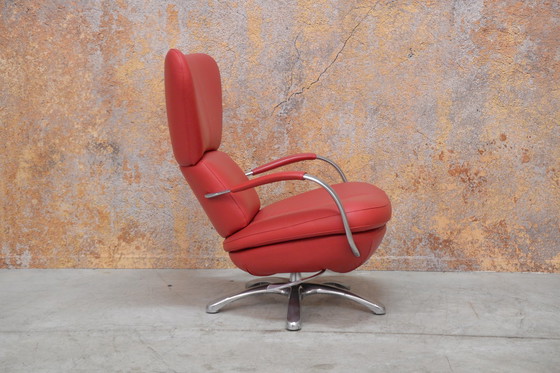 Image 1 of Red leather Leolux Formi designer swivel chair