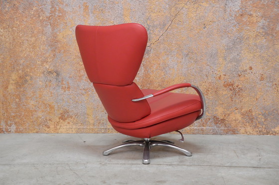 Image 1 of Red leather Leolux Formi designer swivel chair