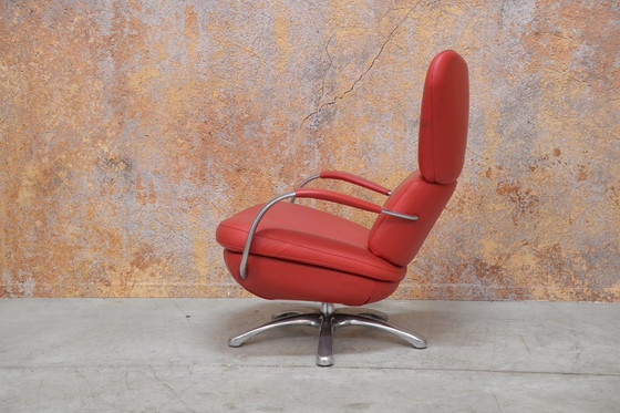 Image 1 of Red leather Leolux Formi designer swivel chair