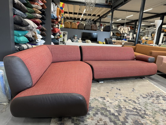 Image 1 of Leolux Guadalupe Corner Sofa Brown Leather Fabric