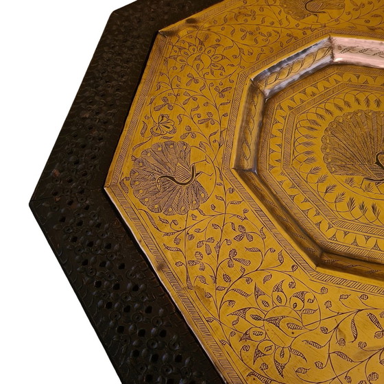 Image 1 of Persian Brass Dish In Wooden Frame