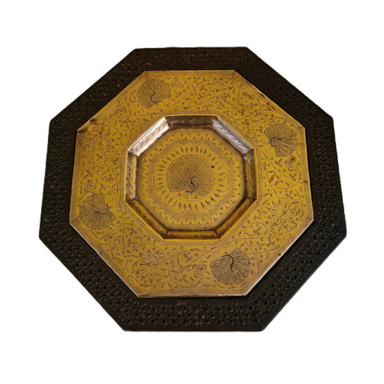 Image 1 of Persian Brass Dish In Wooden Frame