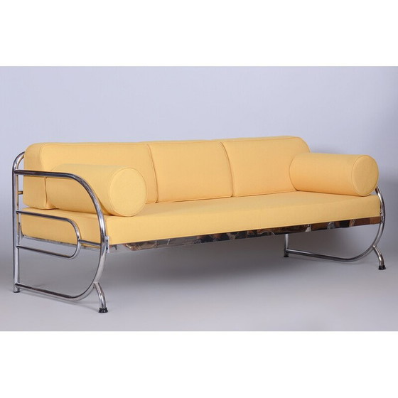 Image 1 of Divano vintage Bauhaus in pelle gialla e tubolare cromato di Robert Slezák, Cecoslovacchia, anni '30