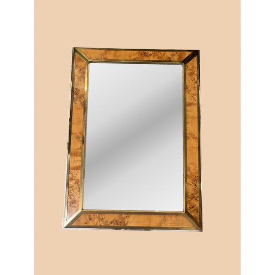 Image 1 of Vintage "Alveo" mirror in elm burl and brass by Mario Sabot, 1970