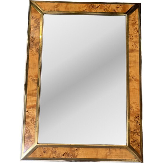 Image 1 of Vintage "Alveo" mirror in elm burl and brass by Mario Sabot, 1970
