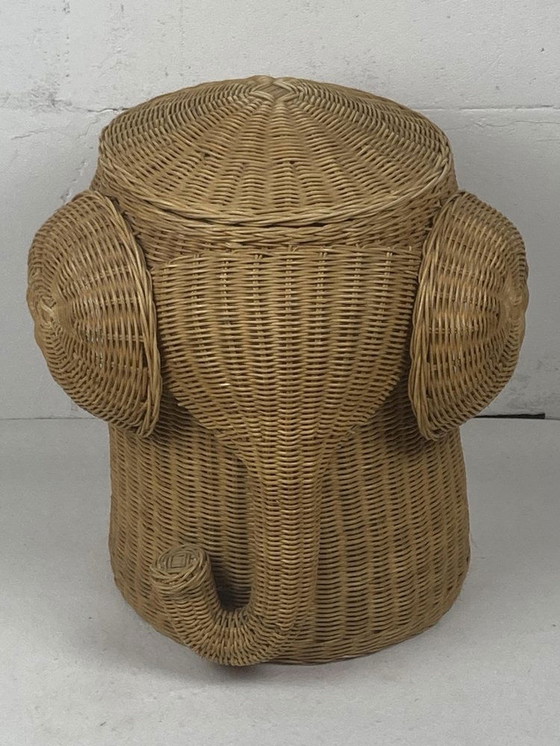 Image 1 of Dutch Rattan Wicker Elephant Basket, 1980S