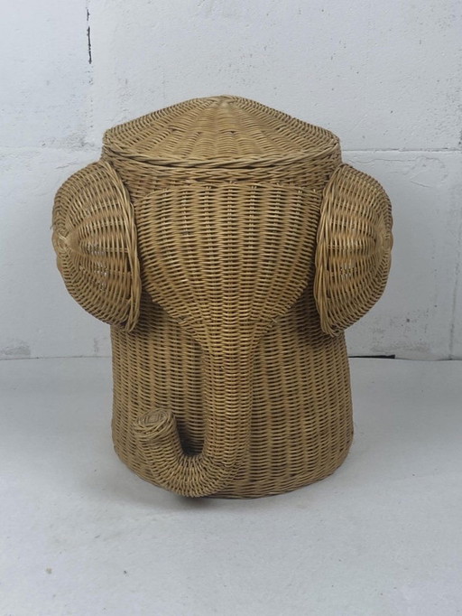 Dutch Rattan Wicker Elephant Basket, 1980S