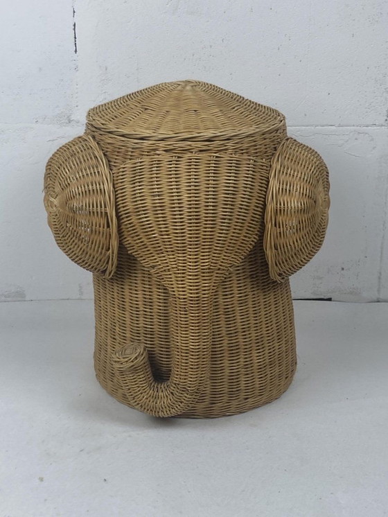 Image 1 of Dutch Rattan Wicker Elephant Basket, 1980S