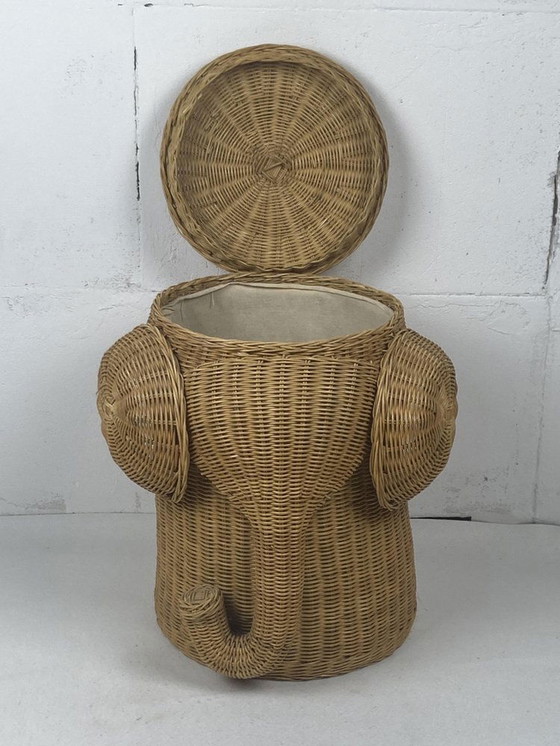 Image 1 of Dutch Rattan Wicker Elephant Basket, 1980S