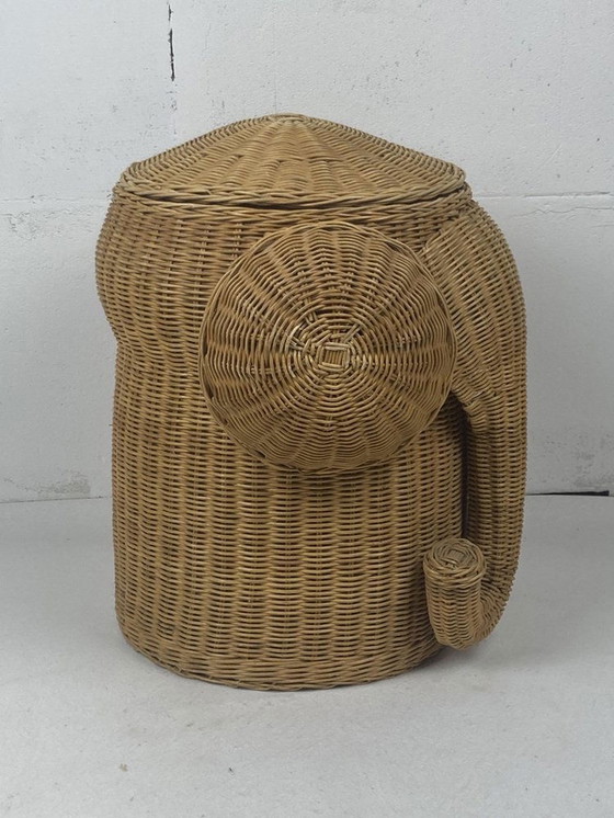 Image 1 of Dutch Rattan Wicker Elephant Basket, 1980S