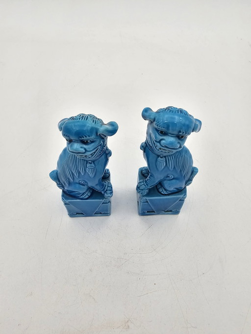 Pair Of 50'S Chinese Dog Dragon Foo Statuettes