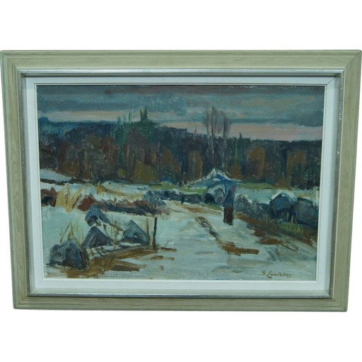 Pintura al óleo vintage escrita a mano por Bertil Landelius, Suecia 1960