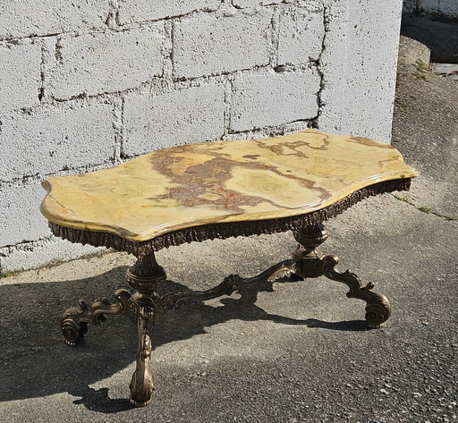 French Vintage Onyx Marble & Bronze Coffee Table-Cocktail Table-Lounge Table-Rococo Style- 60s