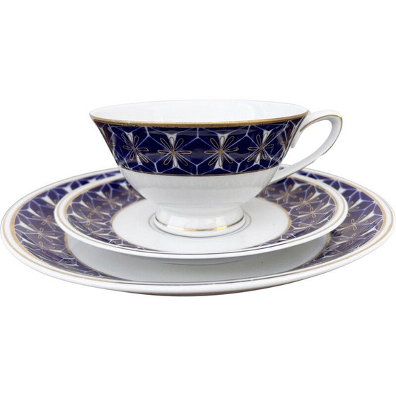 Image 1 of Vintage Lettin porcelain and cobalt breakfast service for Veb Porzellanwerk, Germany 1970