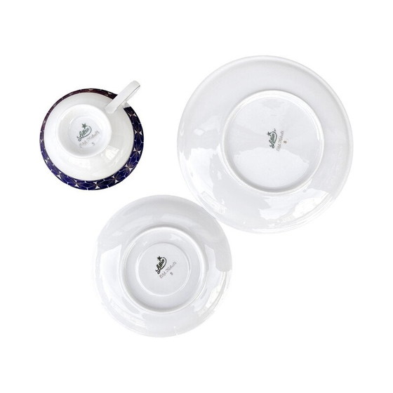 Image 1 of Vintage Lettin porcelain and cobalt breakfast service for Veb Porzellanwerk, Germany 1970