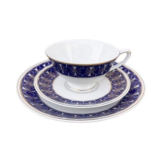 Image 1 of Vintage Lettin porcelain and cobalt breakfast service for Veb Porzellanwerk, Germany 1970