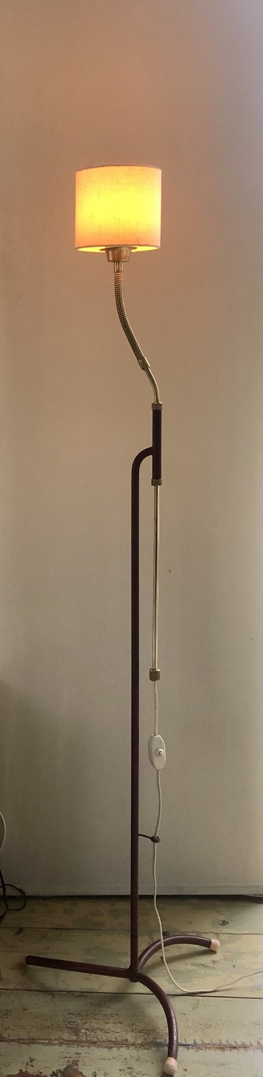 1950s Standing Industrial Lamp Brass