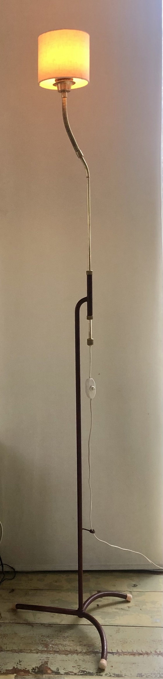 Image 1 of 1950s Standing Industrial Lamp Brass