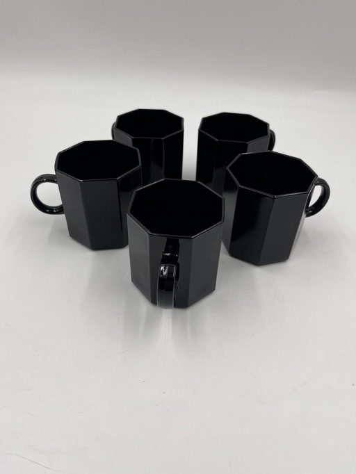 Set Of 5 Black Mugs