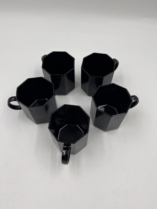 Set Of 5 Black Mugs