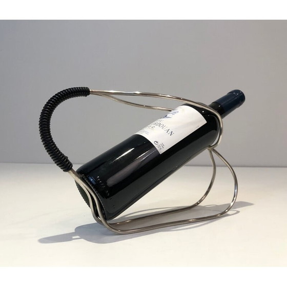 Image 1 of Vintage silver metal and black plastic bottle holder, France 1970