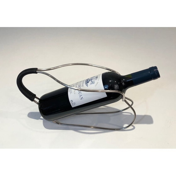 Image 1 of Vintage silver metal and black plastic bottle holder, France 1970