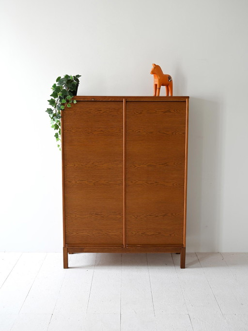 1960S Scandinavian Oak Filing Cabinet With Tambour Doors And Shelves