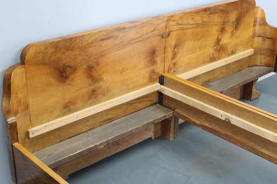 Image 1 of 1930S Restored Art Deco Double Bed In Walnut Finish, Czeckoslovakia