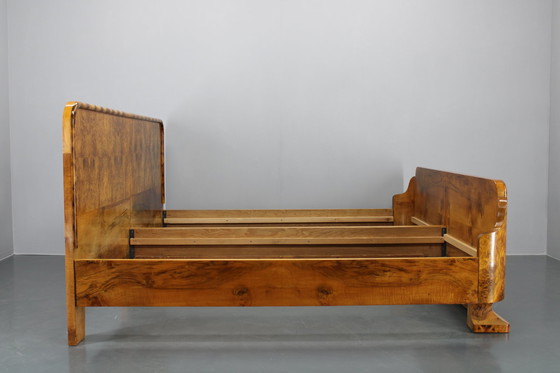 Image 1 of 1930S Restored Art Deco Double Bed In Walnut Finish, Czeckoslovakia