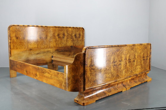 Image 1 of 1930S Restored Art Deco Double Bed In Walnut Finish, Czeckoslovakia