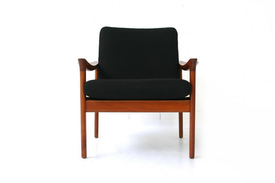 Image 1 of Glostrup Mid-Century Danish Teak Lounge Chair attributed to Illum Wikkelso, new cover, new straps