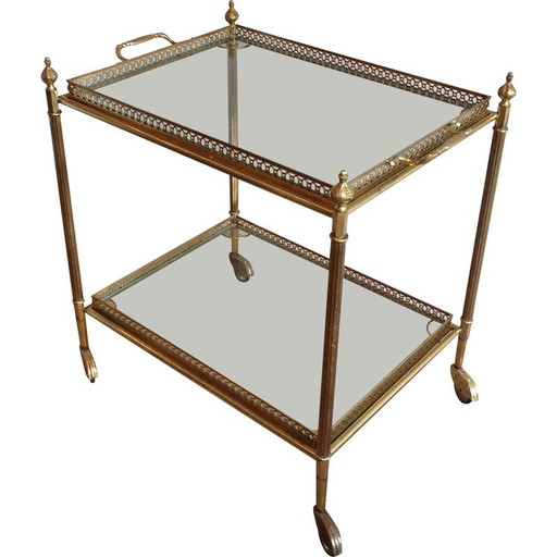 Vintage brass rolling table with removable tops, 1940