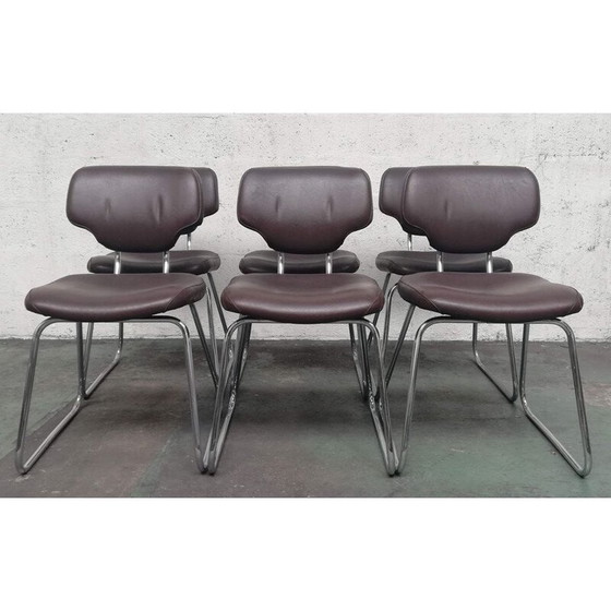 Image 1 of Stacking chair in chrome metal and leather