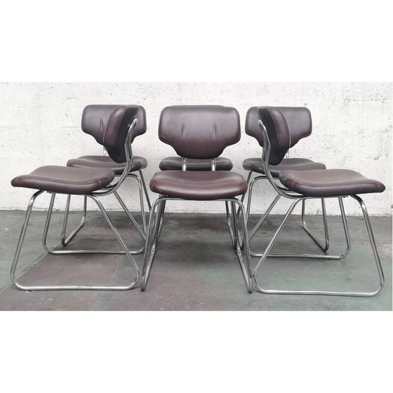 Image 1 of Stacking chair in chrome metal and leather