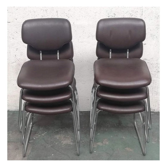 Image 1 of Stacking chair in chrome metal and leather