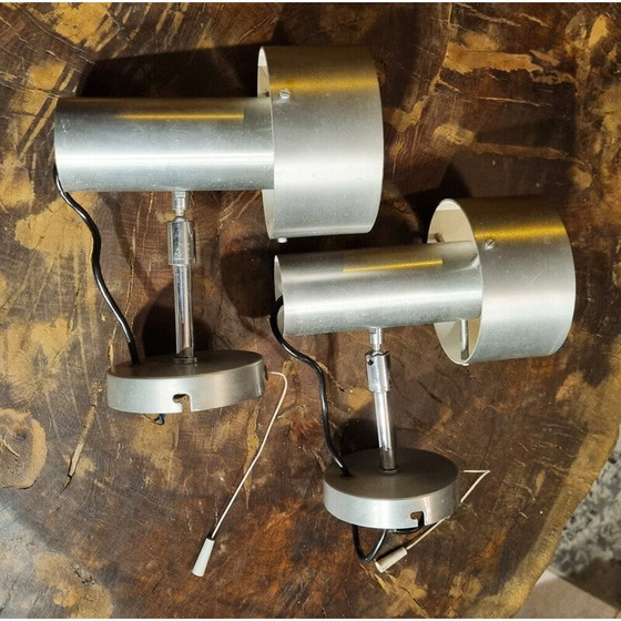 Image 1 of Pair of vintage wall lamps in brushed aluminum by Alain Richard for Disderot, 1960