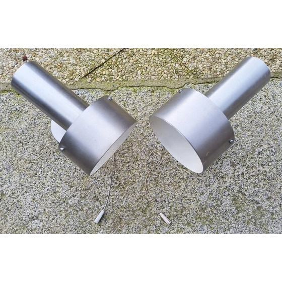 Image 1 of Pair of vintage wall lamps in brushed aluminum by Alain Richard for Disderot, 1960
