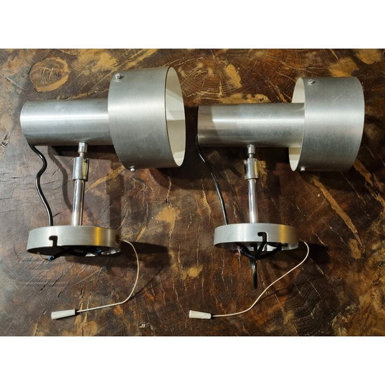 Image 1 of Pair of vintage wall lamps in brushed aluminum by Alain Richard for Disderot, 1960
