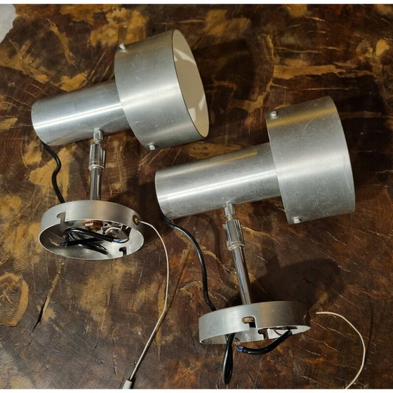 Image 1 of Pair of vintage wall lamps in brushed aluminum by Alain Richard for Disderot, 1960