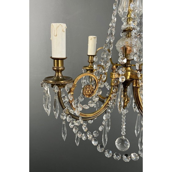 Image 1 of Vintage bronze chandelier with crystals, France 1900